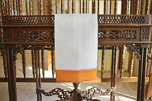 White Hemstitch Guest Towel with Apricot Color Border 14"x22"